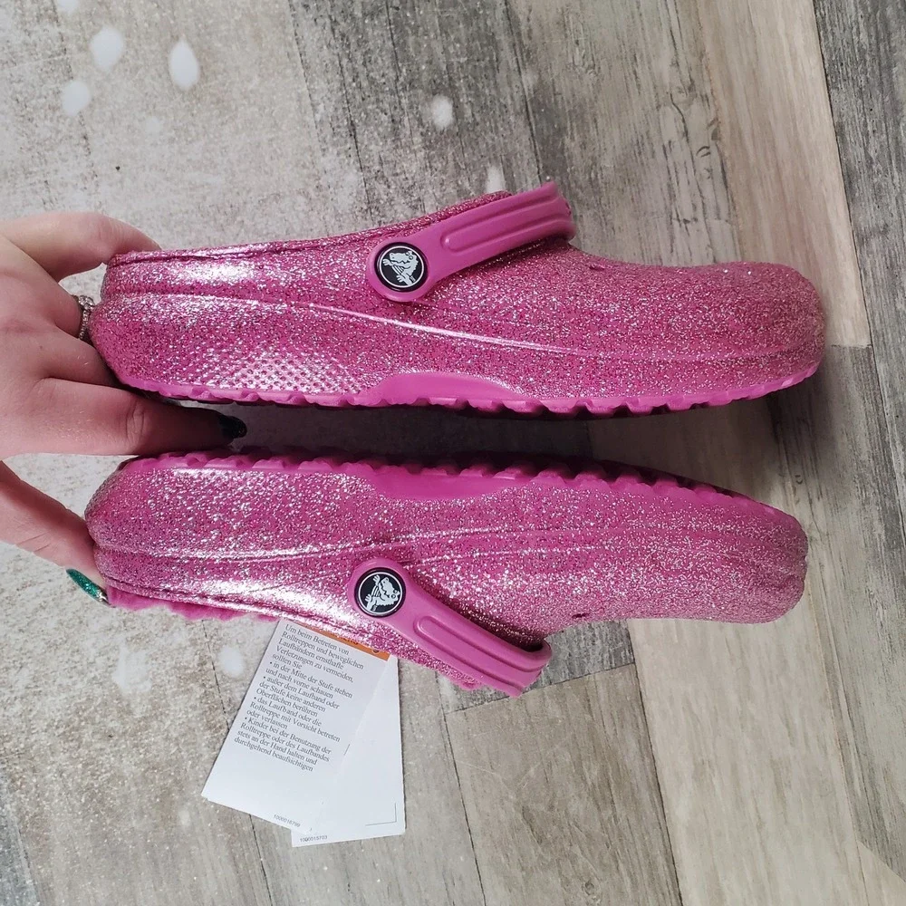 Crocs Classic Lined‎ Glitter Kids Clogs Sz 6 Fuchsia Fun Slingback Sandals